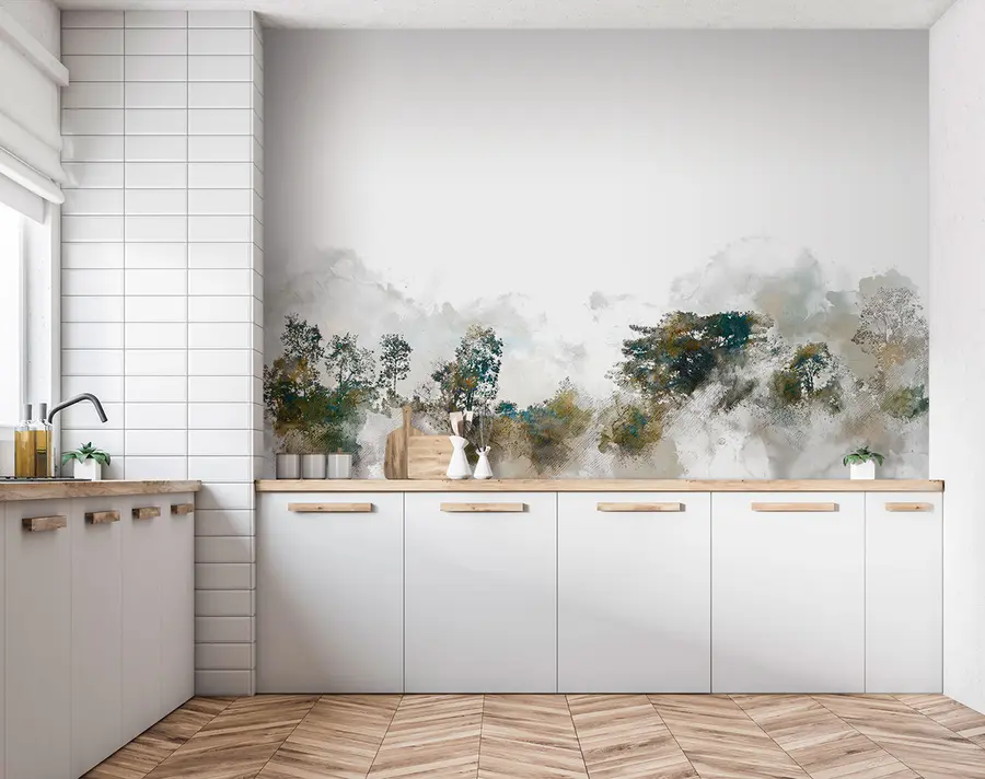 Fototapet Akvarel krajina s akvarelem barvy stromu u75377