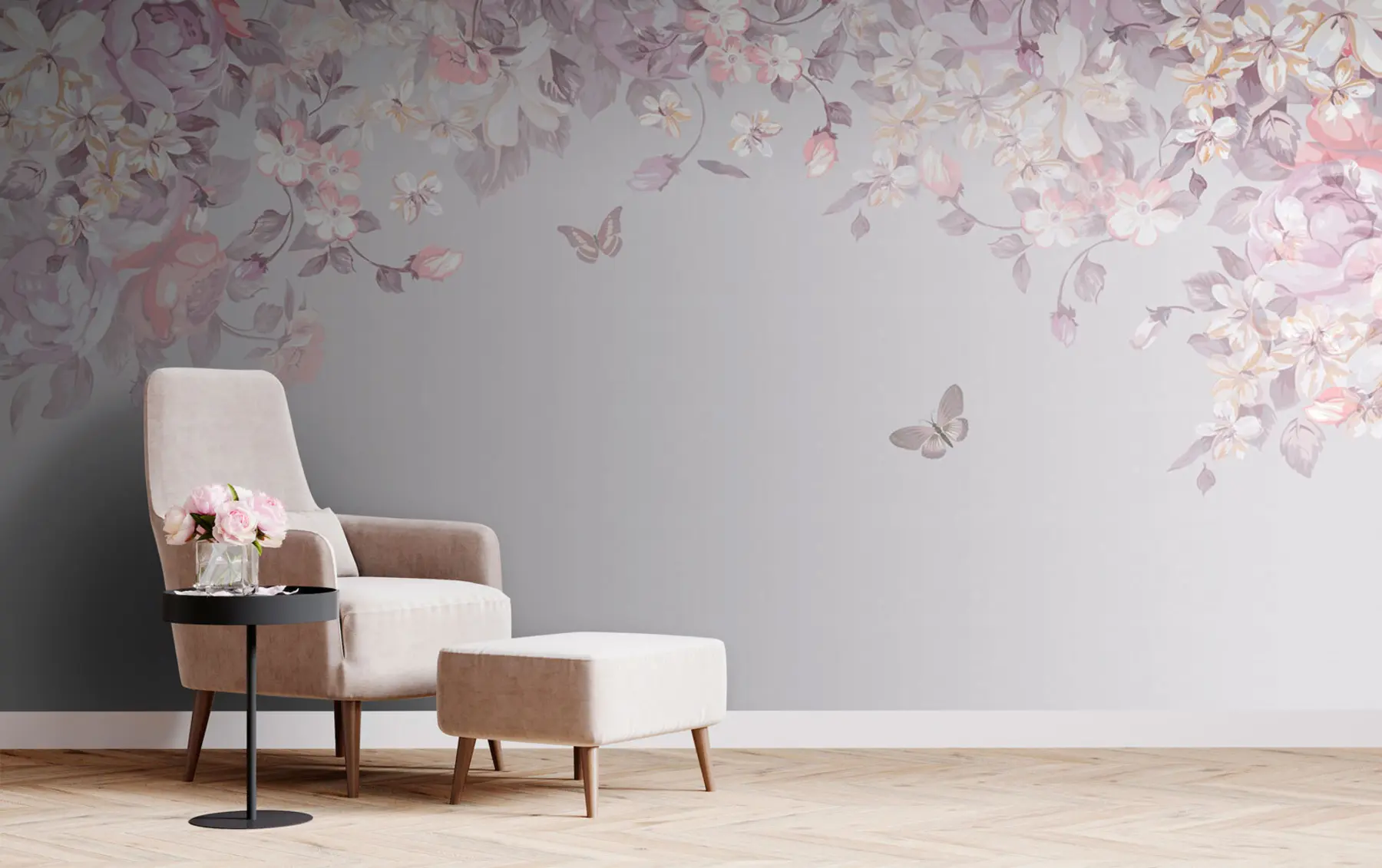 Fototapet Zahrada lístku s květinami a motýly u94295