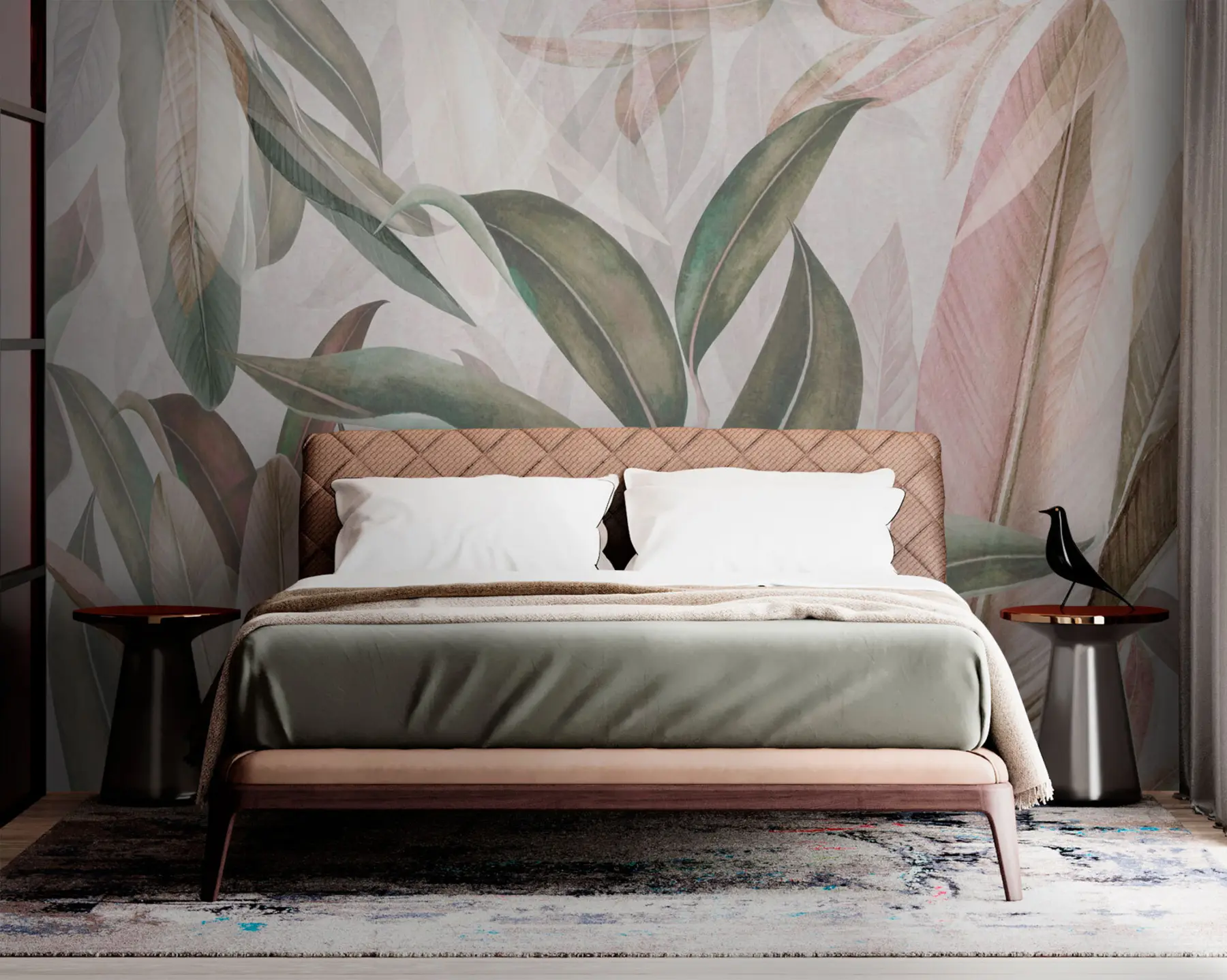 Fototapet Zelené a růžové palmové listy u94302