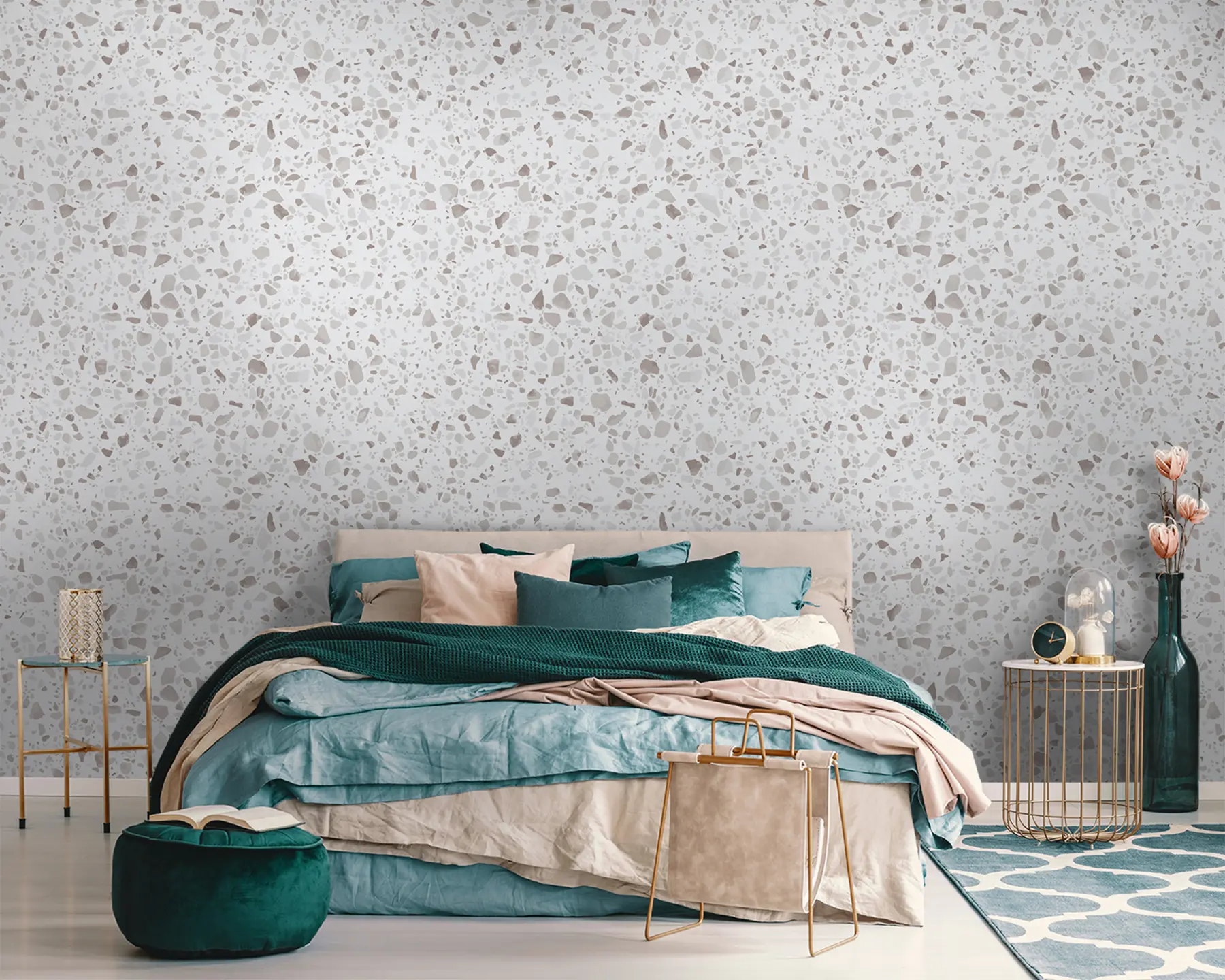 Fototapet Teracová dlažba, mozaika s přírodními kameny, žula, mramor, křemen, beton u94304