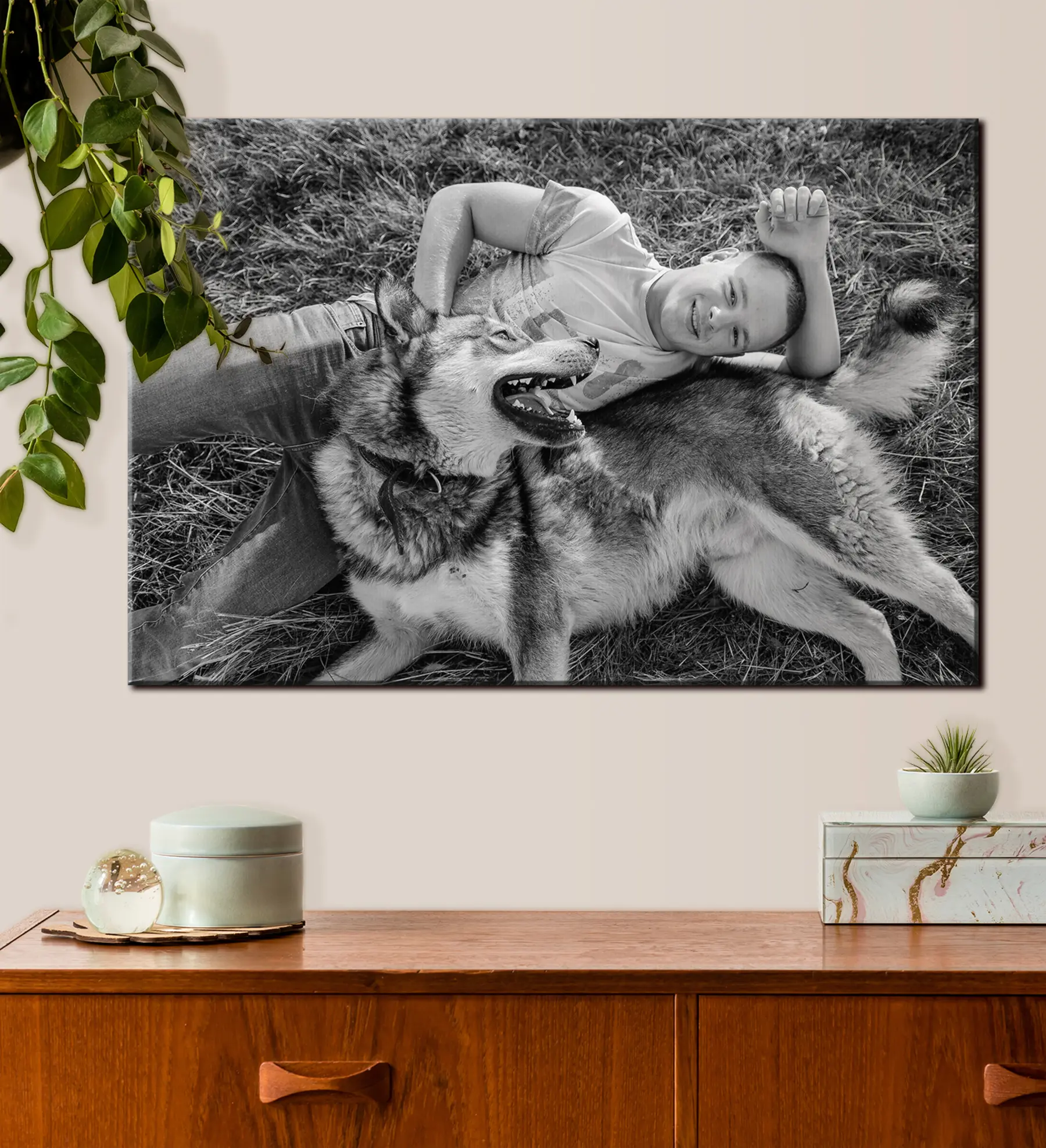 Obraz Pes, gesto a černobílá fotografie Č. s33340