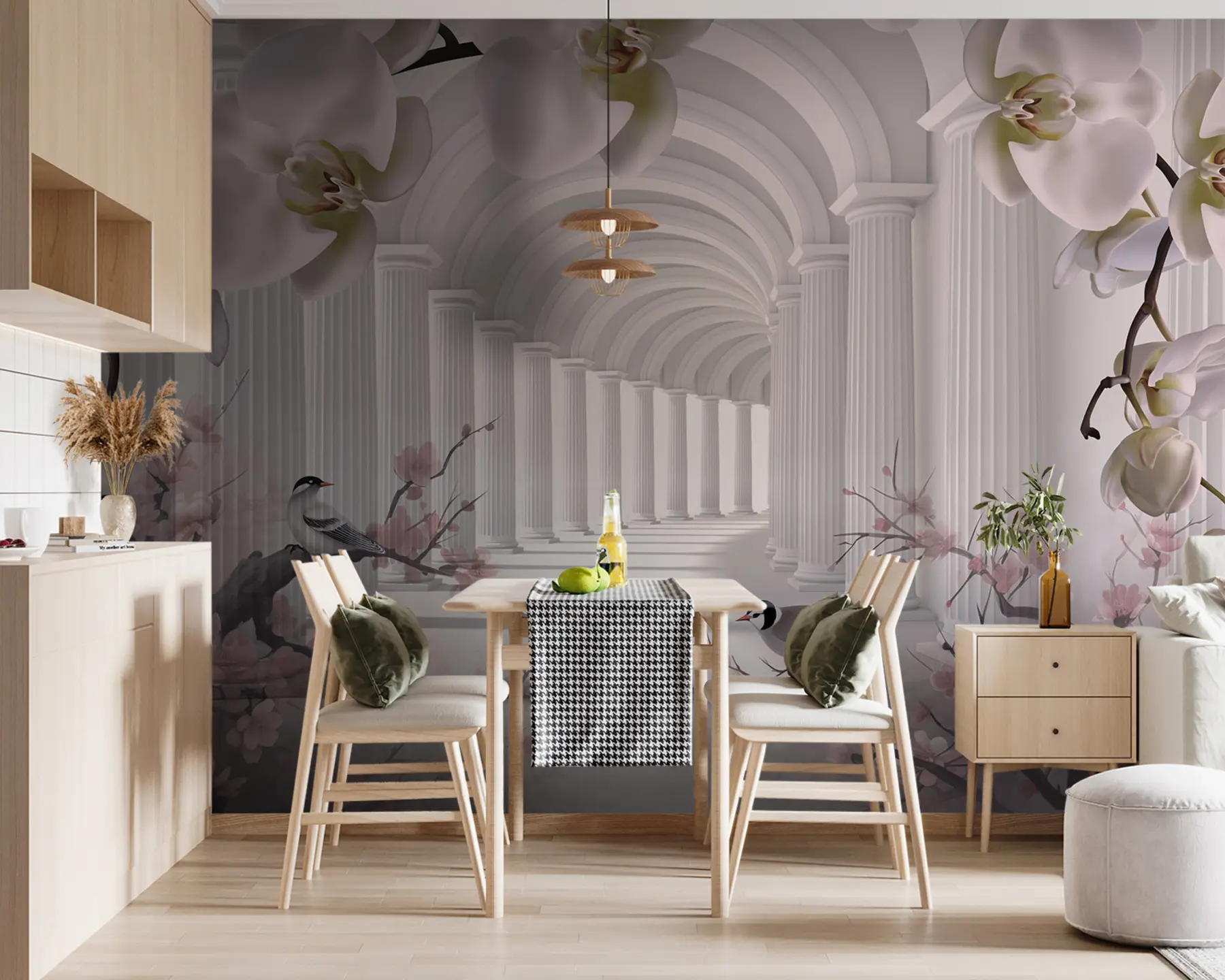 Fototapet Krásný tunel s ptáky a orchidejemi u94513