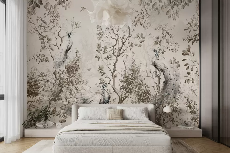 Fototapet Zahrada s křehkými ptáky, pávy u94850