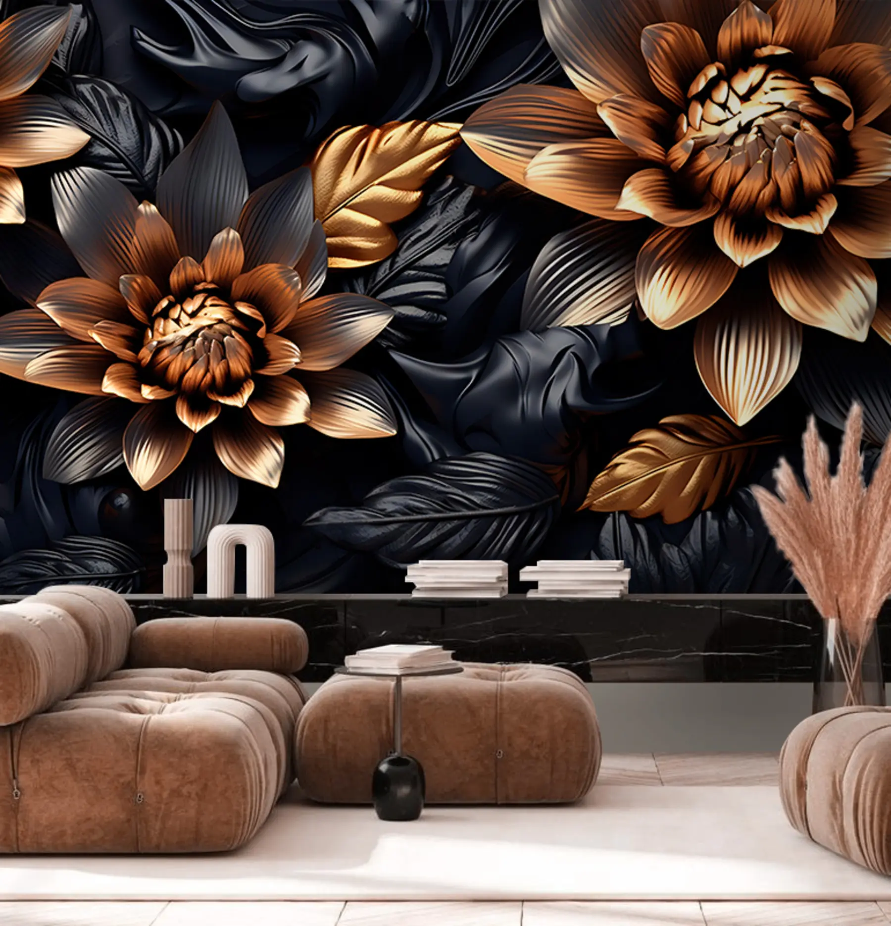 Fototapet Černé objemné květy u95244