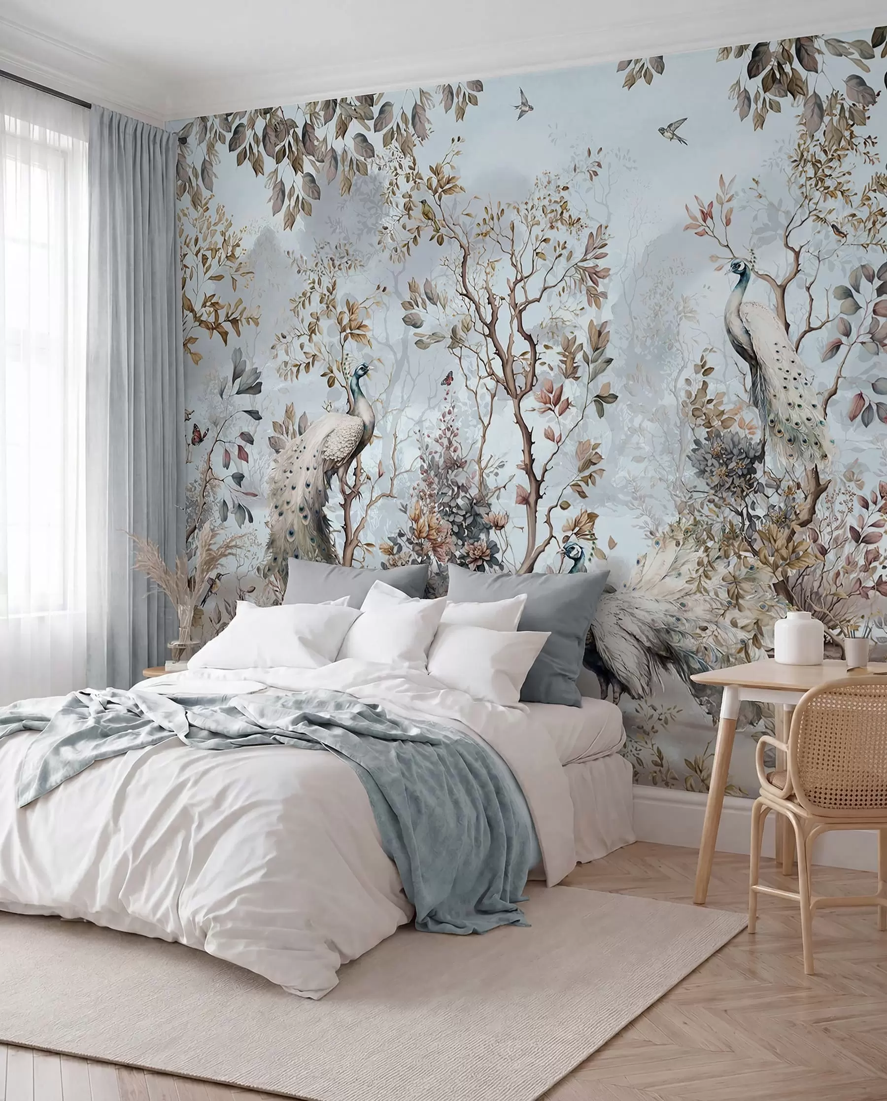 Fototapet Chinoiserie rostliny čínského stylu a pávi u94849