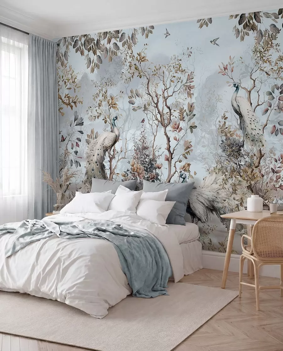 Fototapet Chinoiserie rostliny čínského stylu a pávi u94849