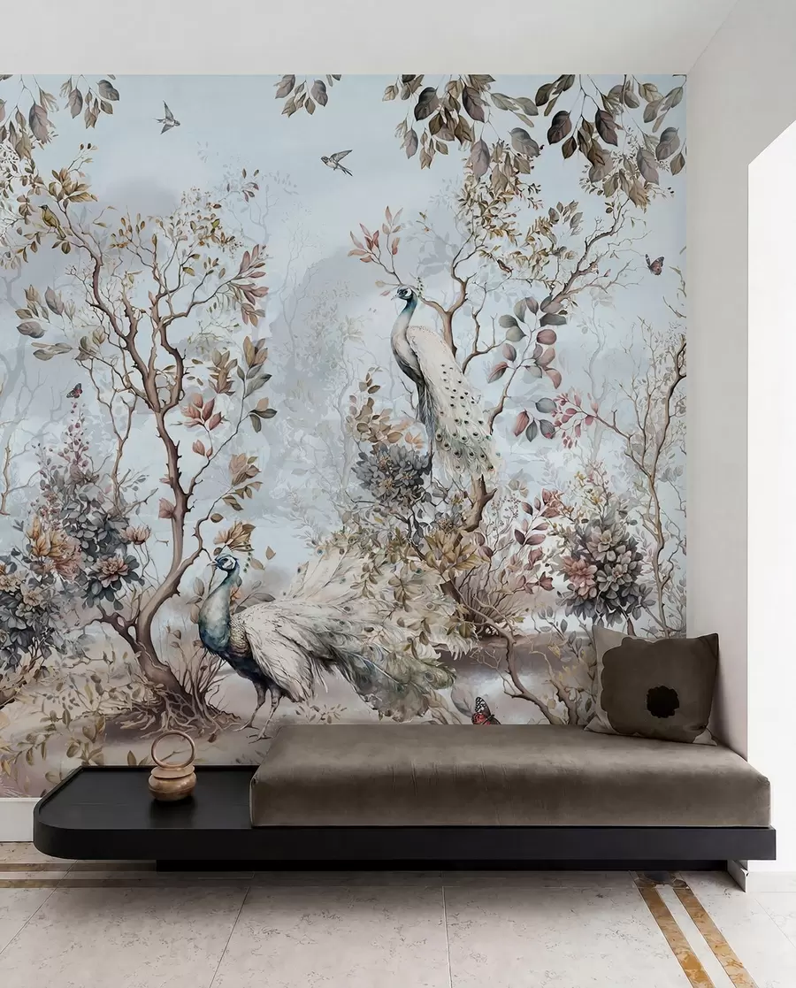 Fototapet Chinoiserie rostliny čínského stylu a pávi u94849