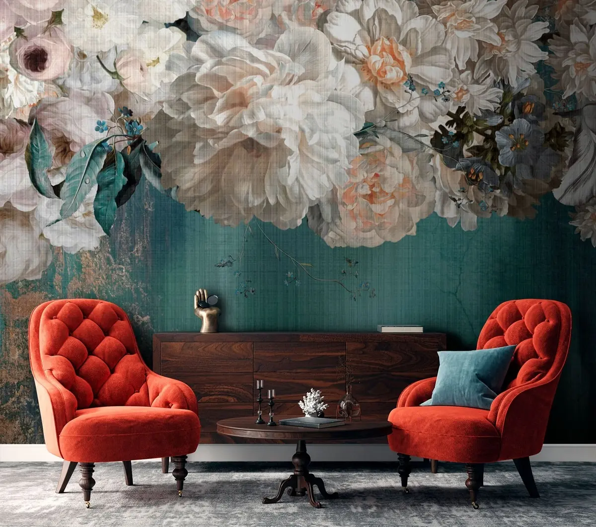 Fototapet Velká svěží kytice květin s texturou grunge u95430