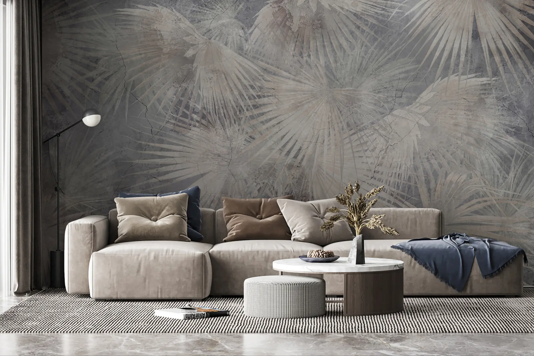 Fototapet Exotické tropické listy na betonové zdi grunge u96540