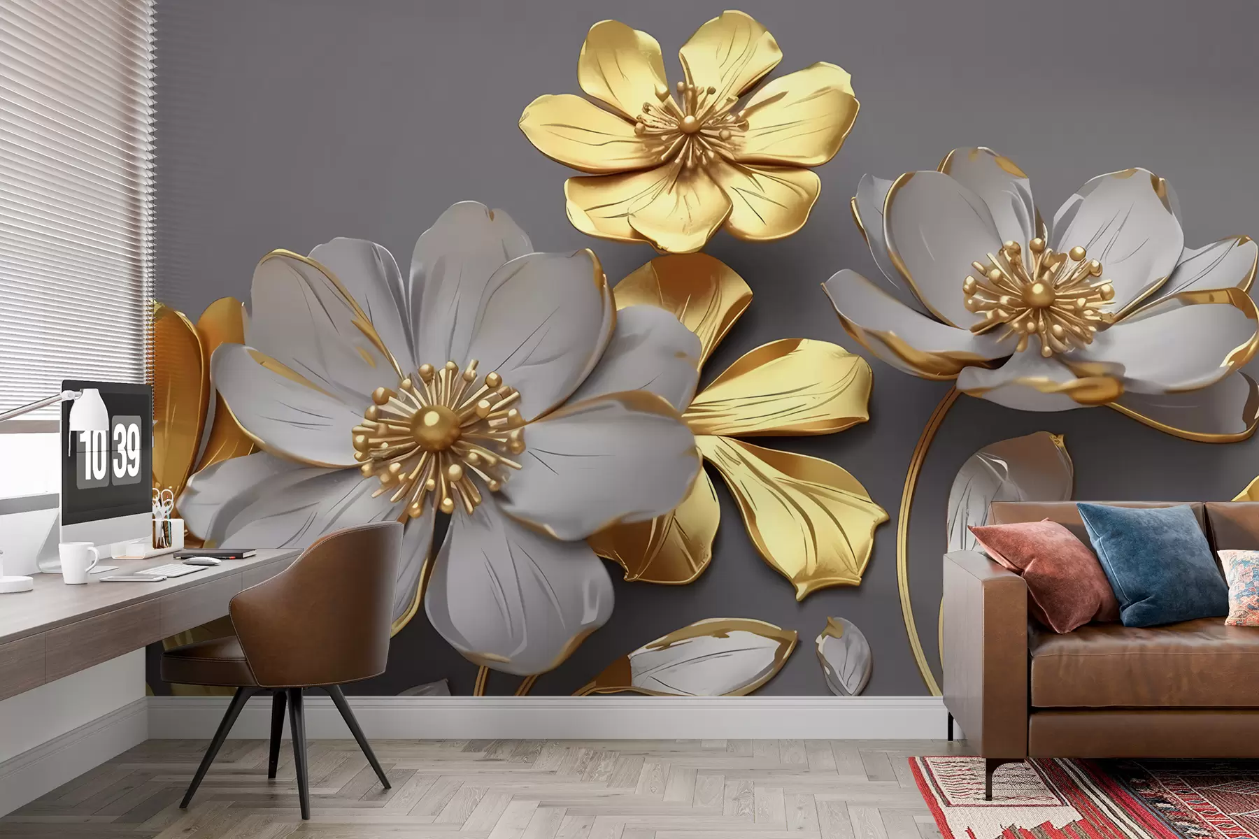 Fototapet Velké květy na šedém pozadí u96957