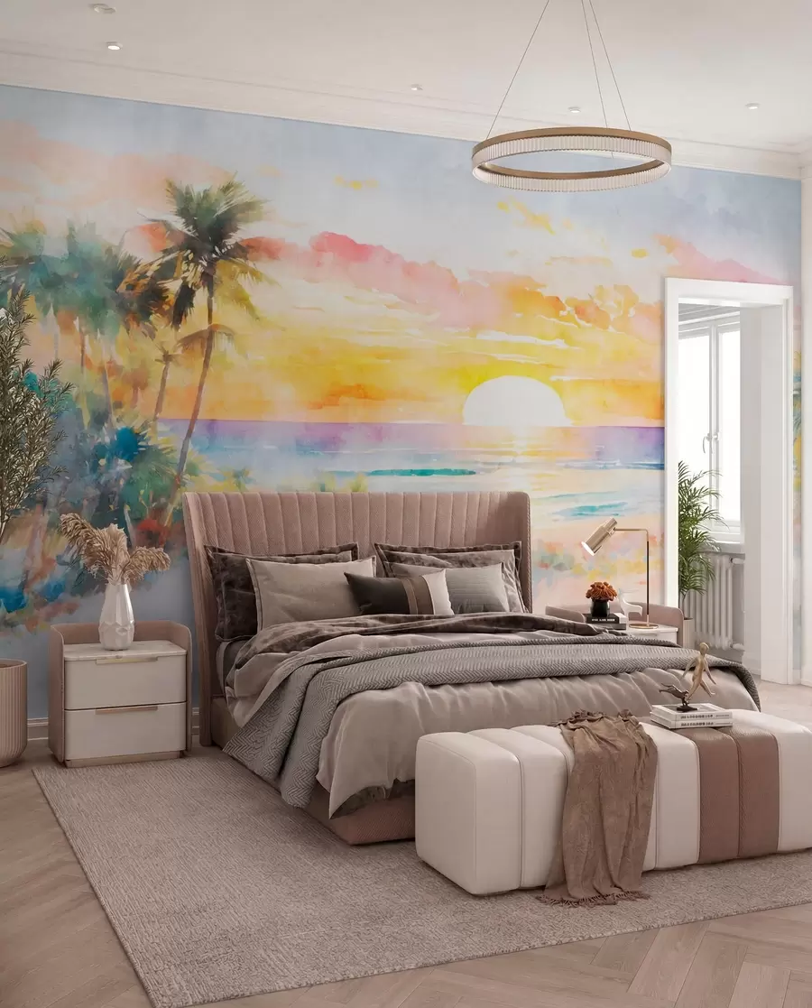 Fototapet Palmy a západ slunce na pláži u97312