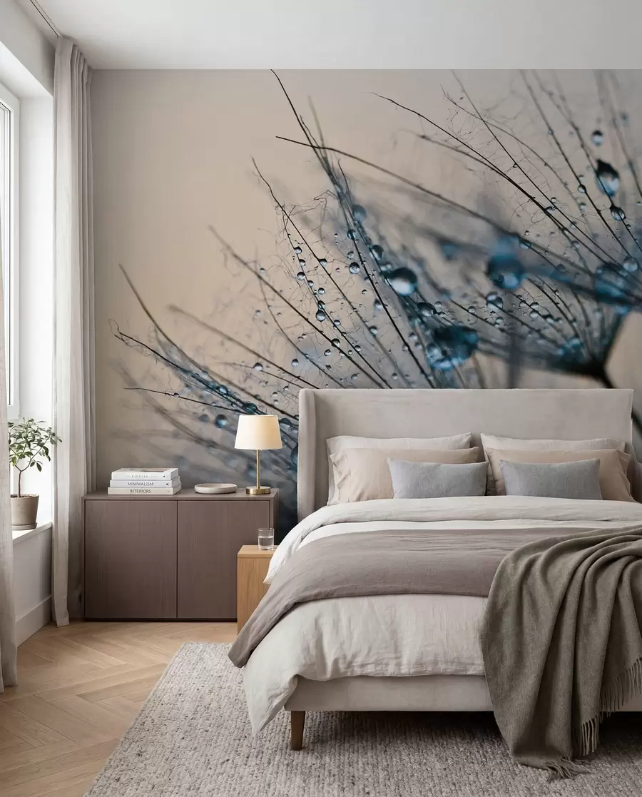 Fototapet Pampelišky s modrými kapkami vody u57557v1