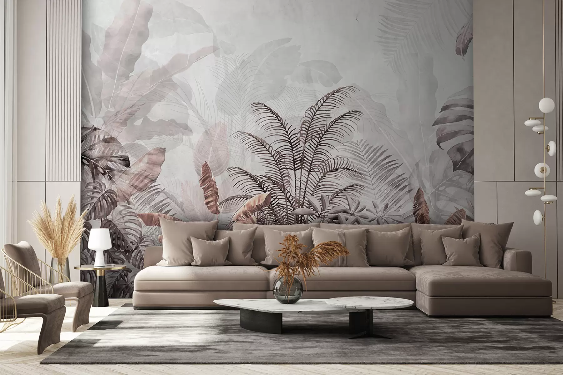 Fototapet Palmy v šedé barvě v šedohnědých barvách u71284v2