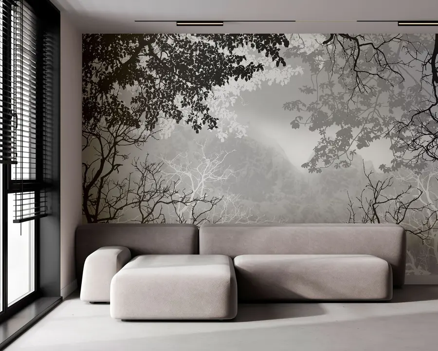 Fototapet Ilustrace lesa na pozadí hor s mlhou u98050