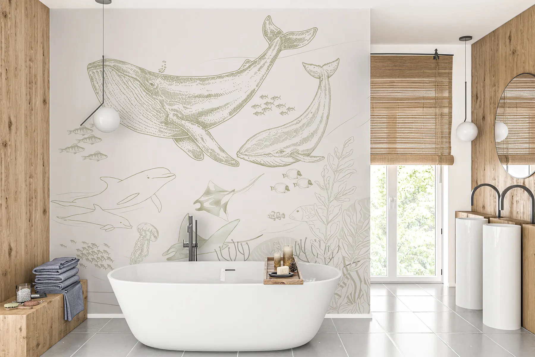 Fototapet Podmořský svět, útes s velrybami a delfíny u98151