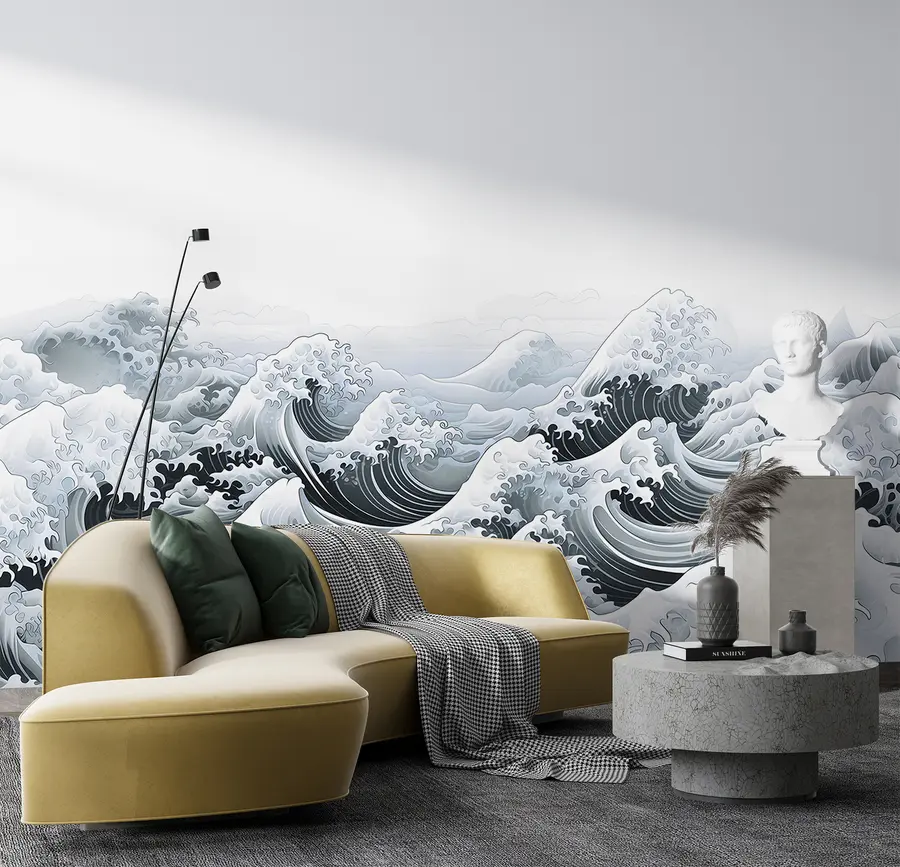 Fototapet Japonský styl mořské vlny, oceánské téma, mořské, jemné barvy u98898