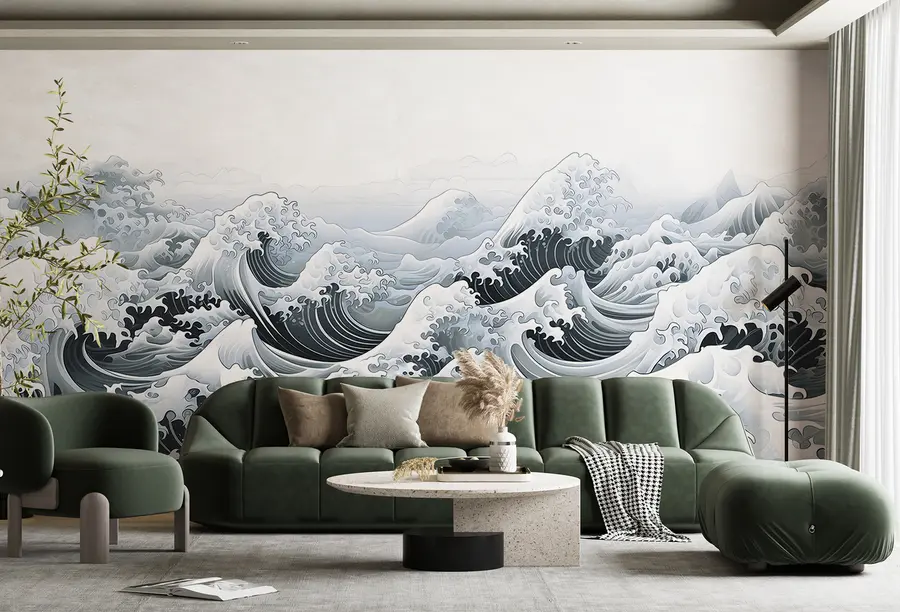 Fototapet Japonský styl mořské vlny, oceánské téma, mořské, jemné barvy u98898