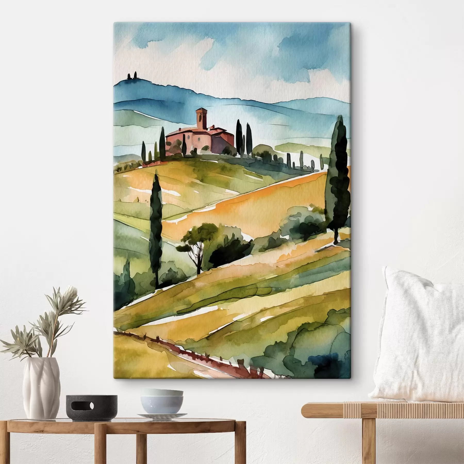 Fototapet Italská krajina, akvarel, Toskánsko s36683