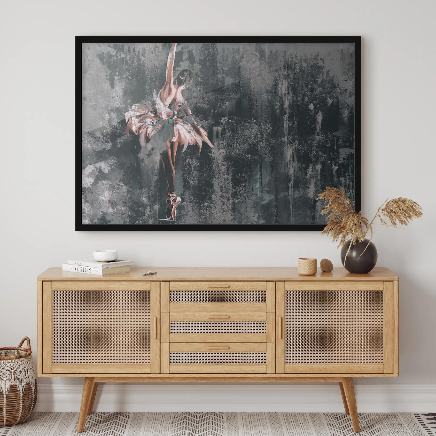 Fototapet Prasklá stěna s vyobrazením siluety baletky s akvarelovými prvky. f34608