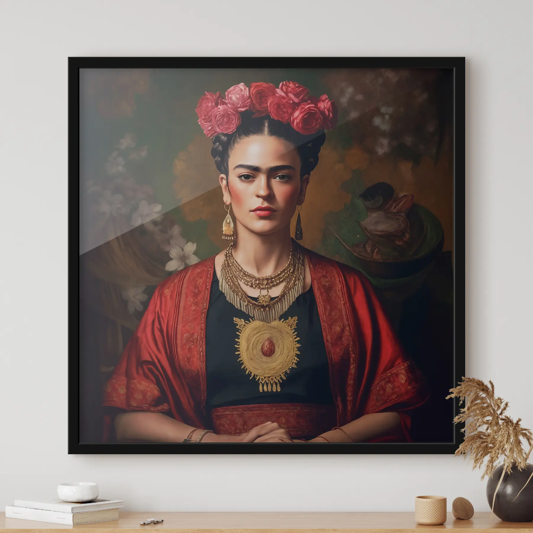 Fototapet Frida Kahlo v červených šatech f32865