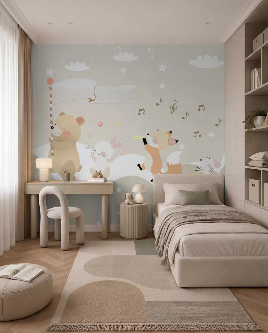 Fototapet Design tapety pro dětský pokoj s roztomilými zvířátky v růžových barvách u98969