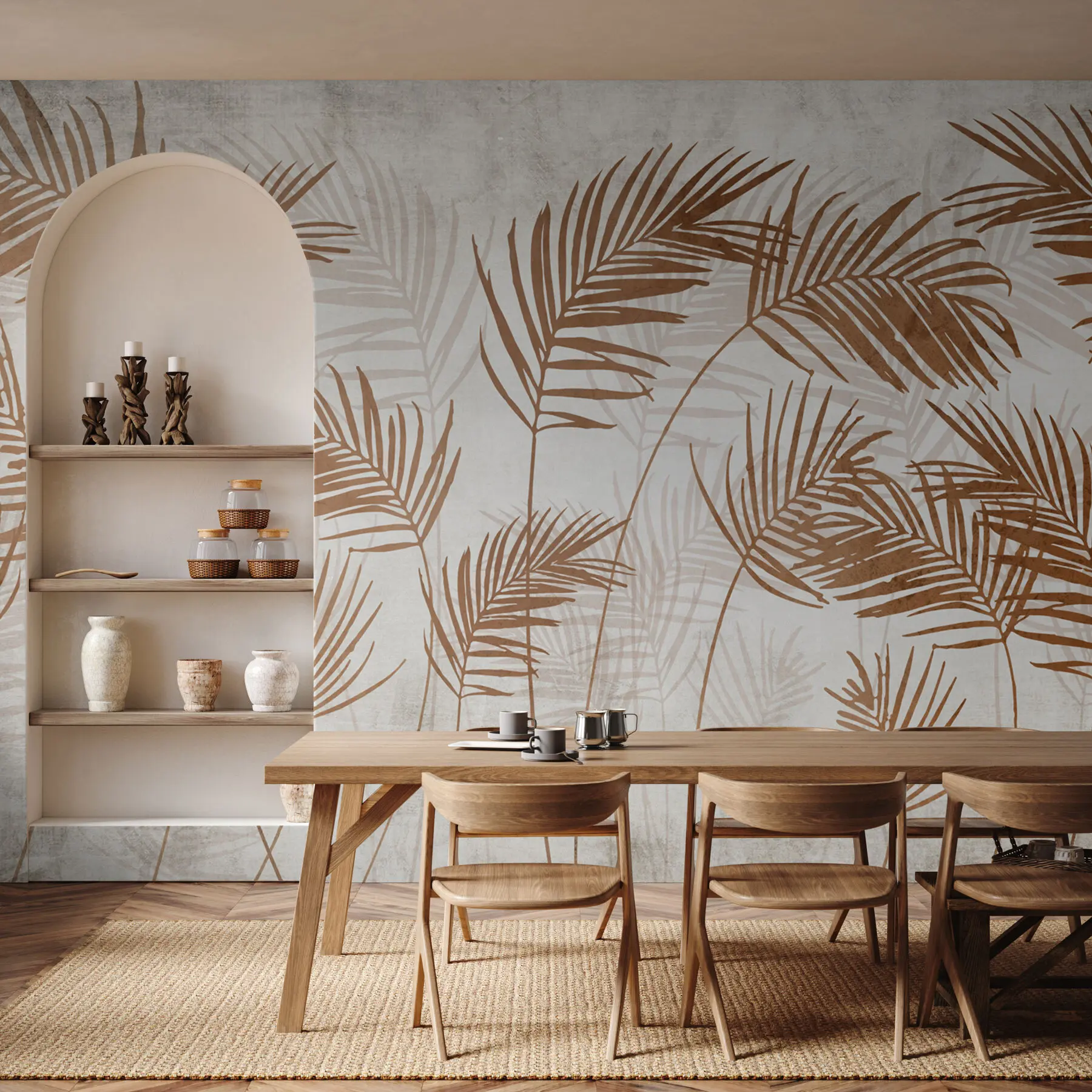 Fototapet Design tapety s tropickými stromy a listy v mlžném lese u98974