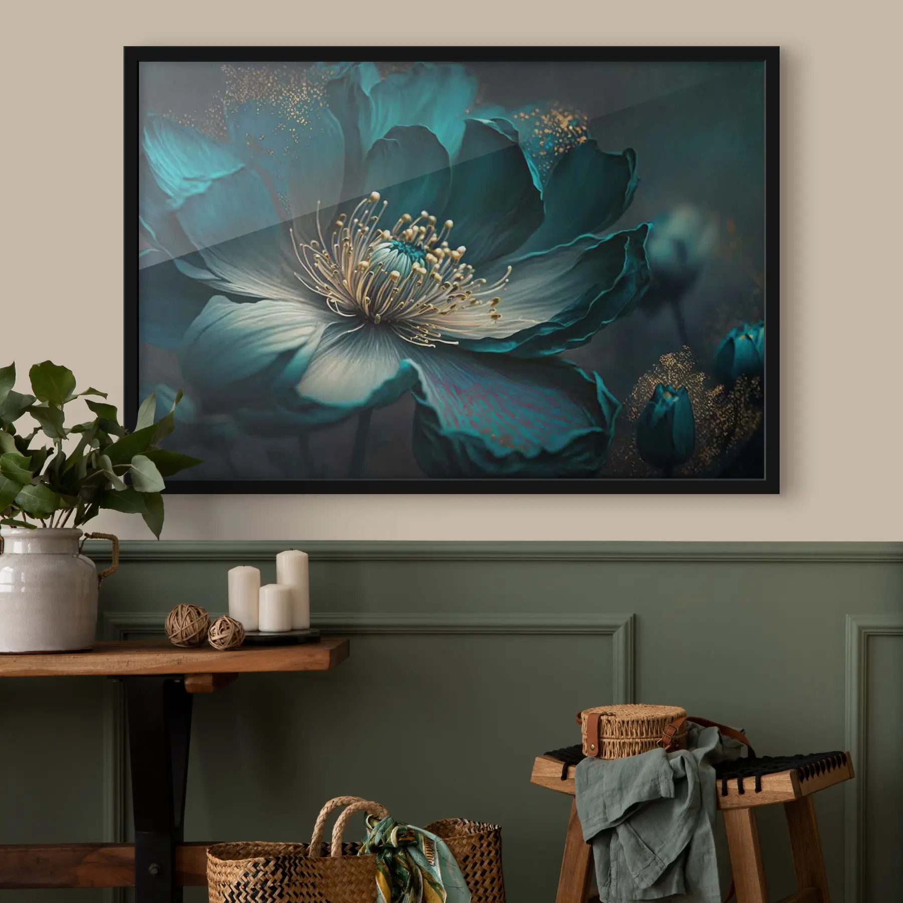 Fototapet Detail kvetoucích květin tyrkysové květy na tmavém pozadí f34854