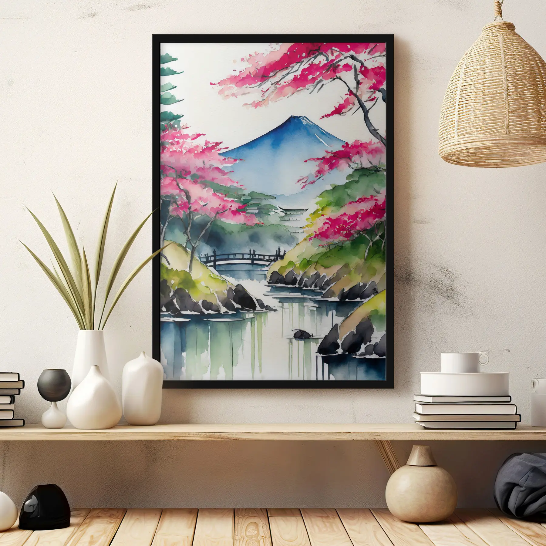 Fototapet Akvarel Japonsko, sakura, hory f36691