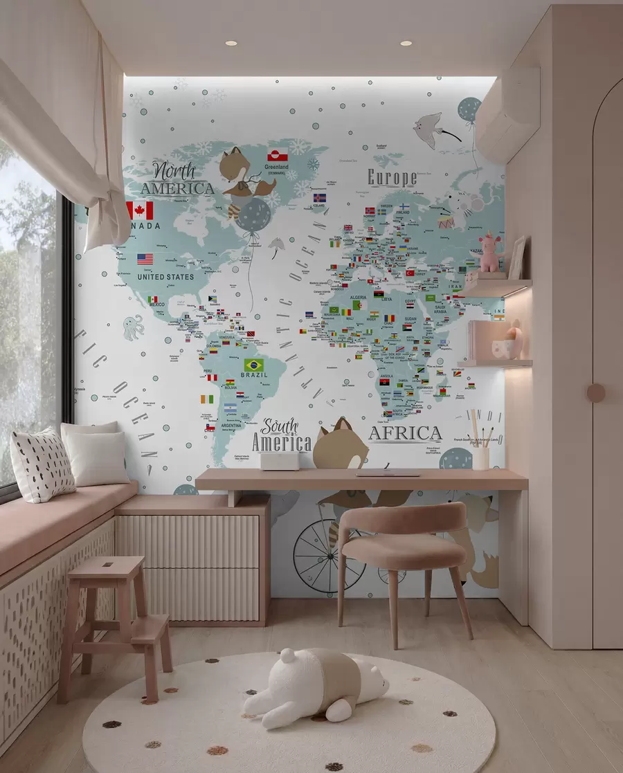 Fototapet Dětská mapa světa se zvířaty u99228