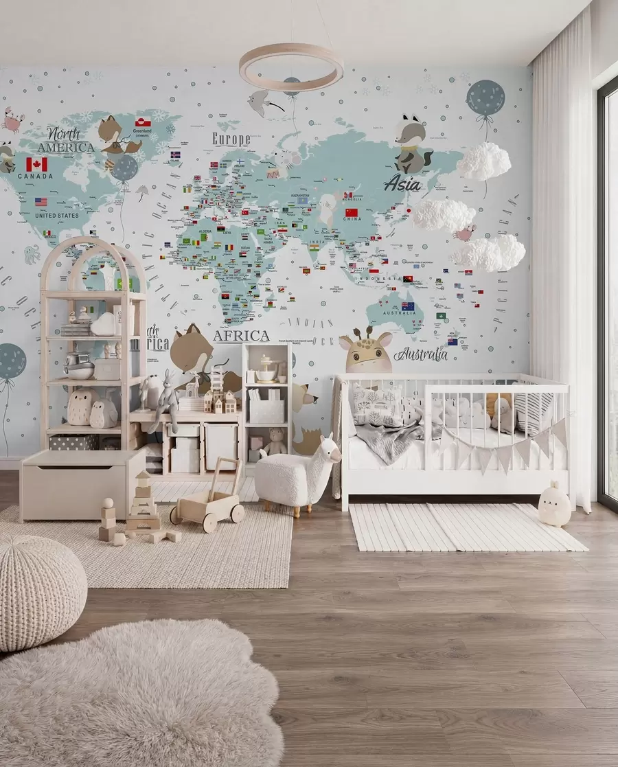 Fototapet Dětská mapa světa se zvířaty u99228