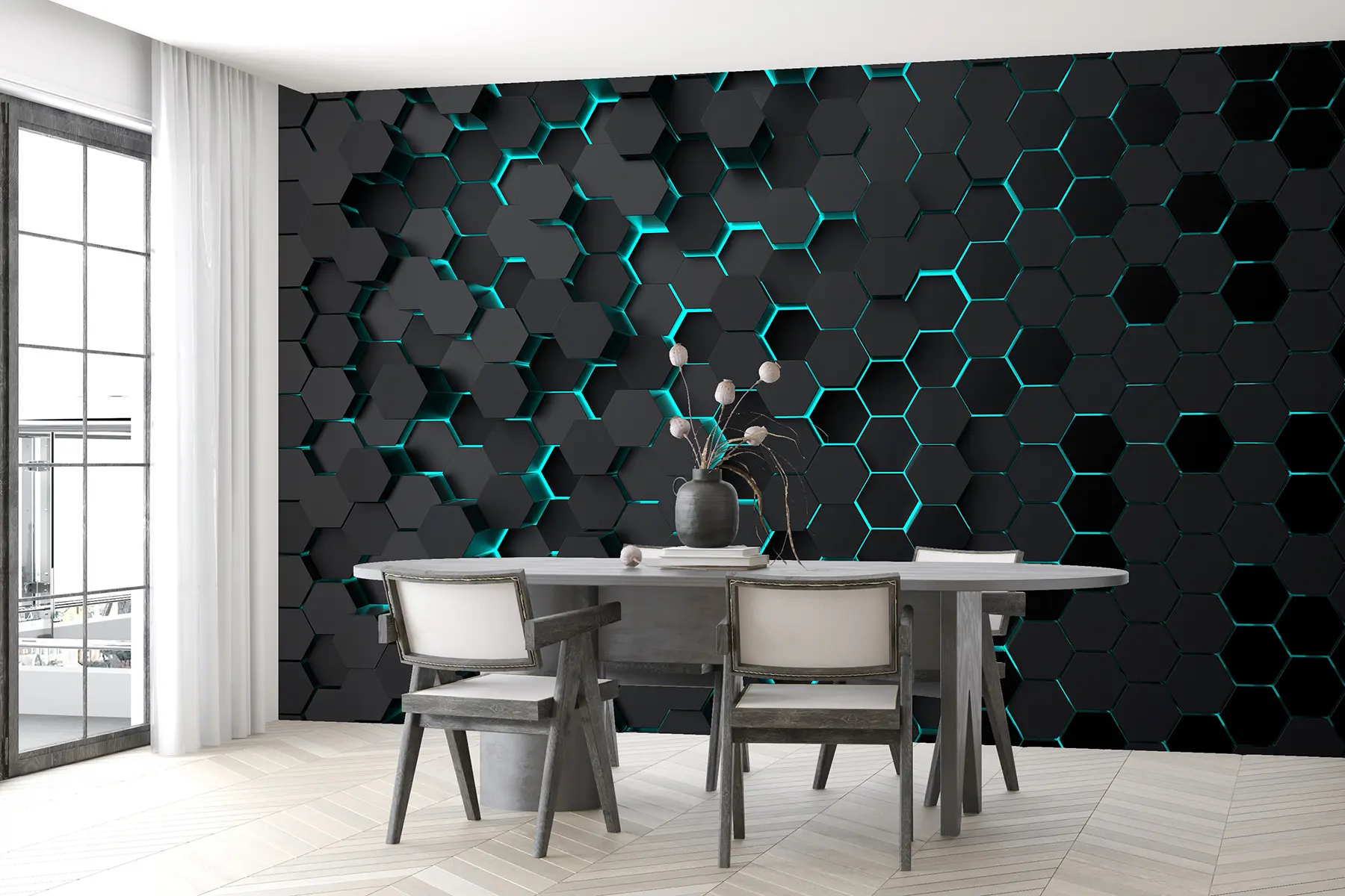 Fototapet "Černý tyrkysový šestiúhelník" u93618d3