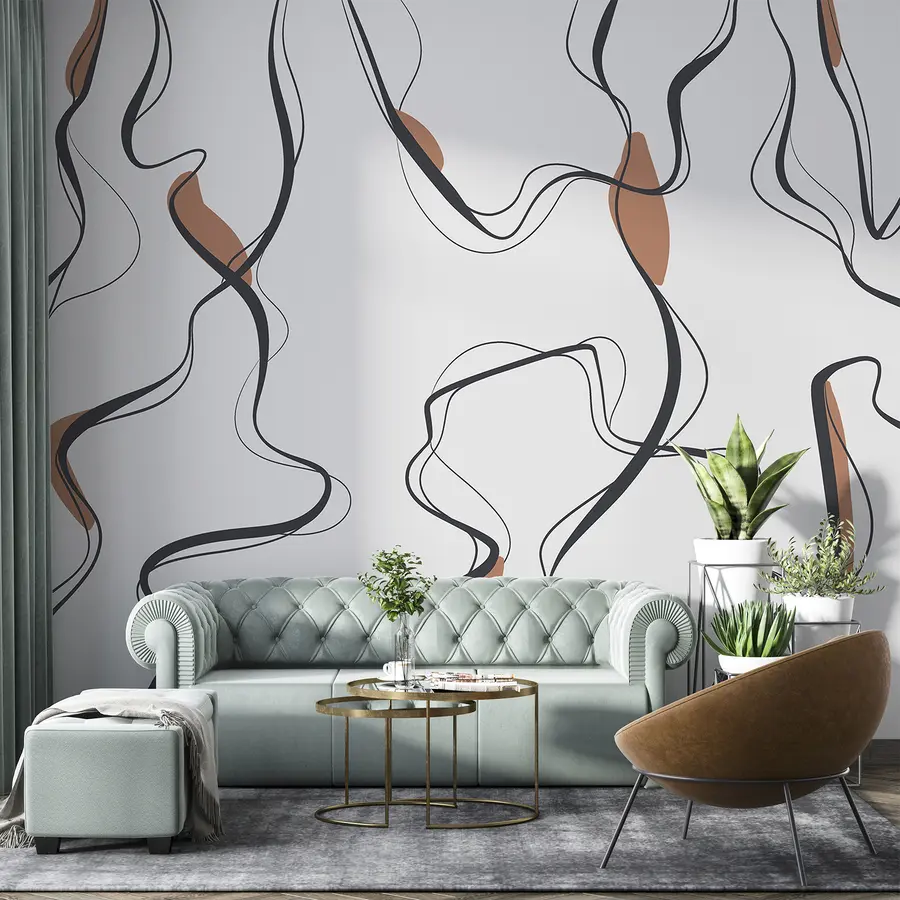 Fototapet Umělecká kresba tuší, abstraktní vzor, geometrické linie, šedá a oranžová barva u99659v3